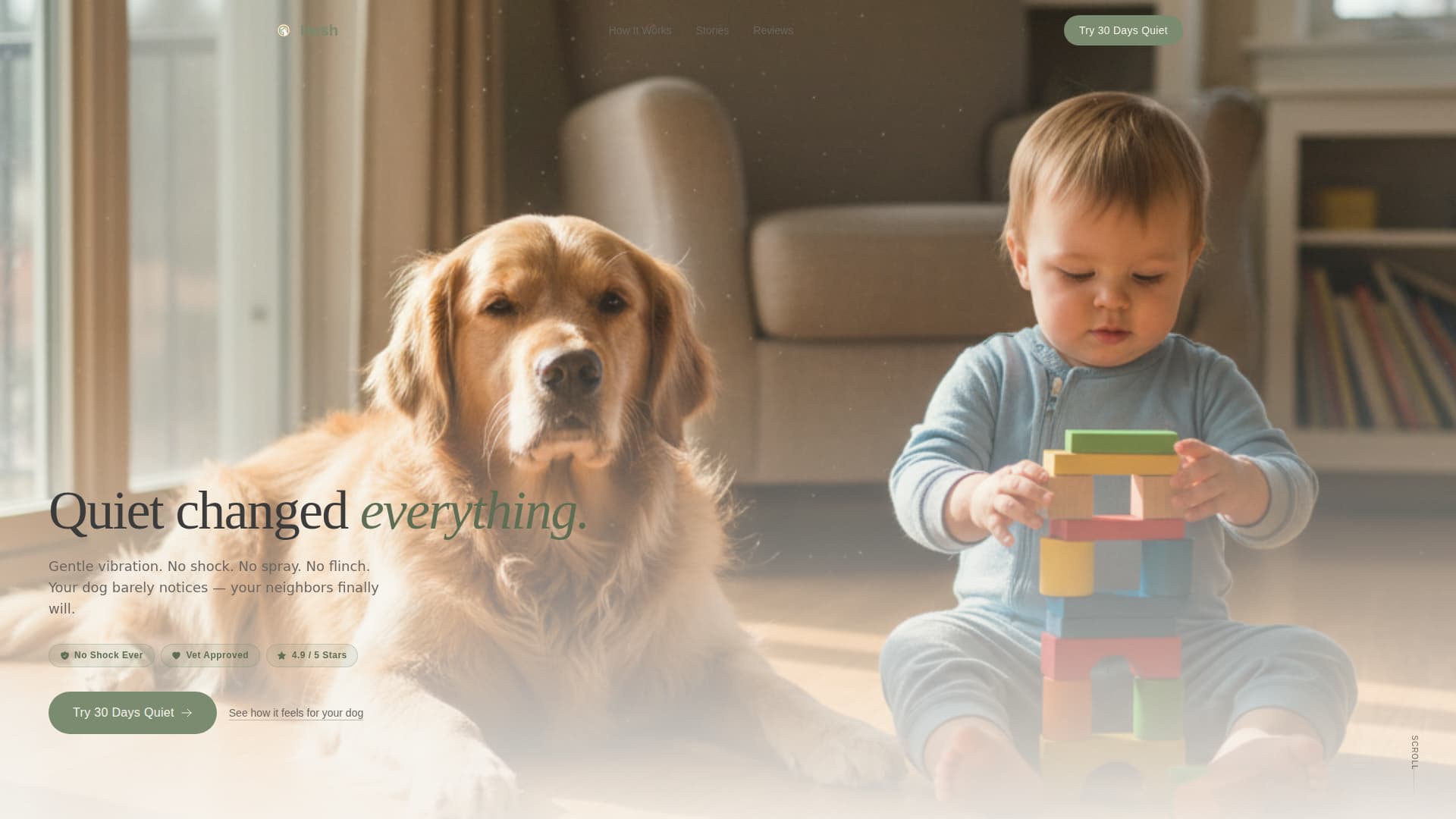 Hush - Peaceful Pettech Landing Page Template