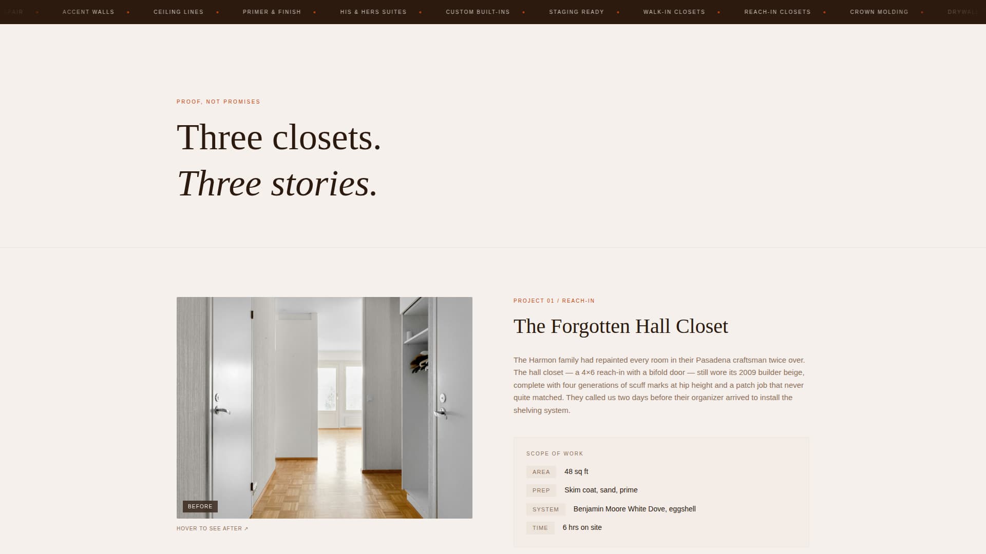 Specialist Walk-In Closet Renovation Professional Website Template