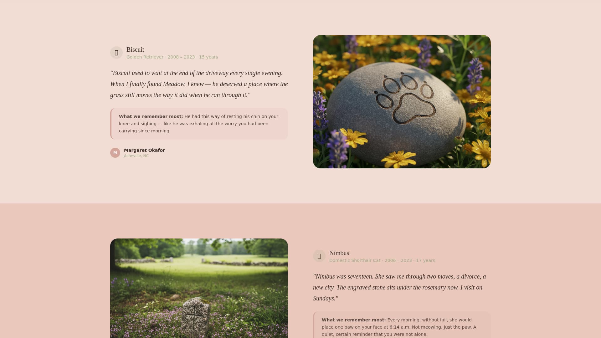Meadow - Heartfelt Petmemorial Landing Page Template
