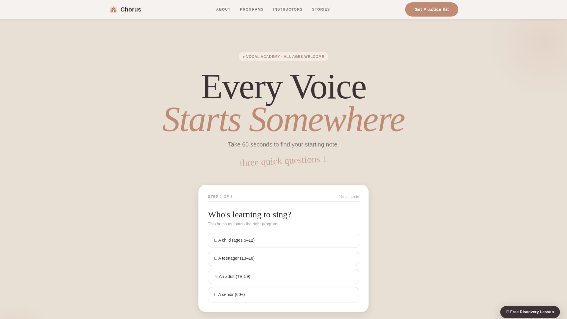 Chorus - Heartfelt Vocalacademy Landing Page Template