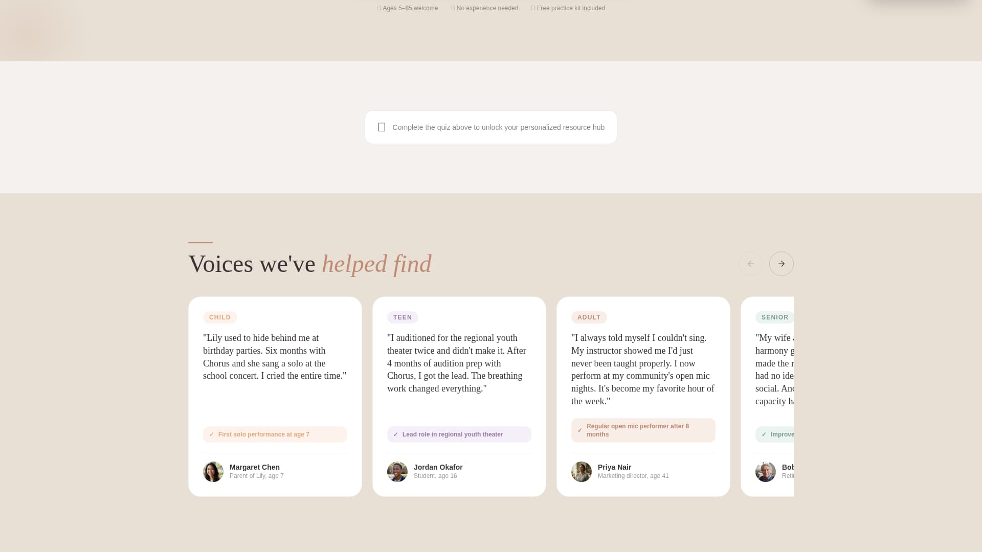 Chorus - Heartfelt Vocalacademy Landing Page Template