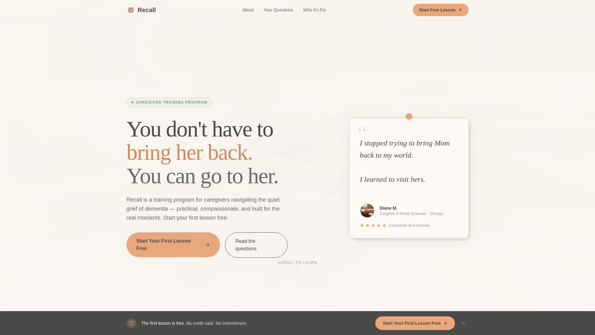 Recall - Compassionate Dementia Landing Page Template