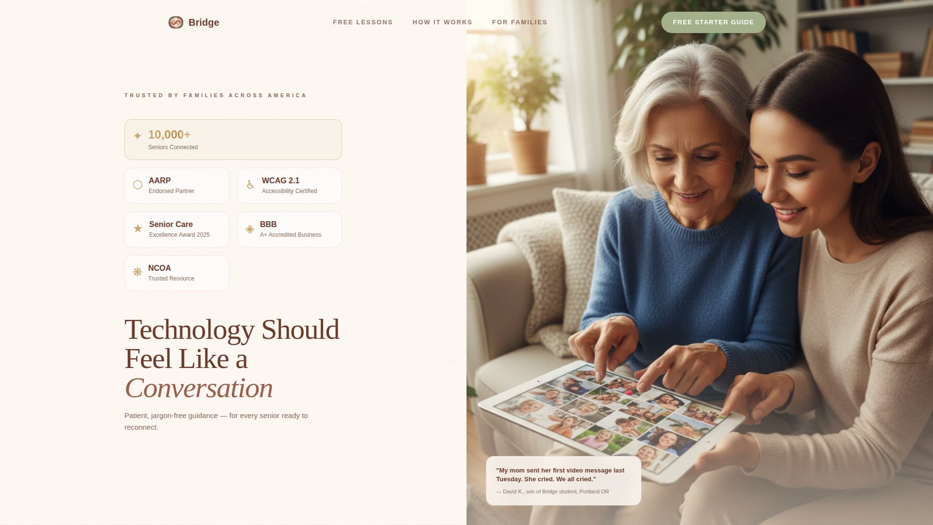 Bridge - Trusted Seniortechnology Landing Page Template