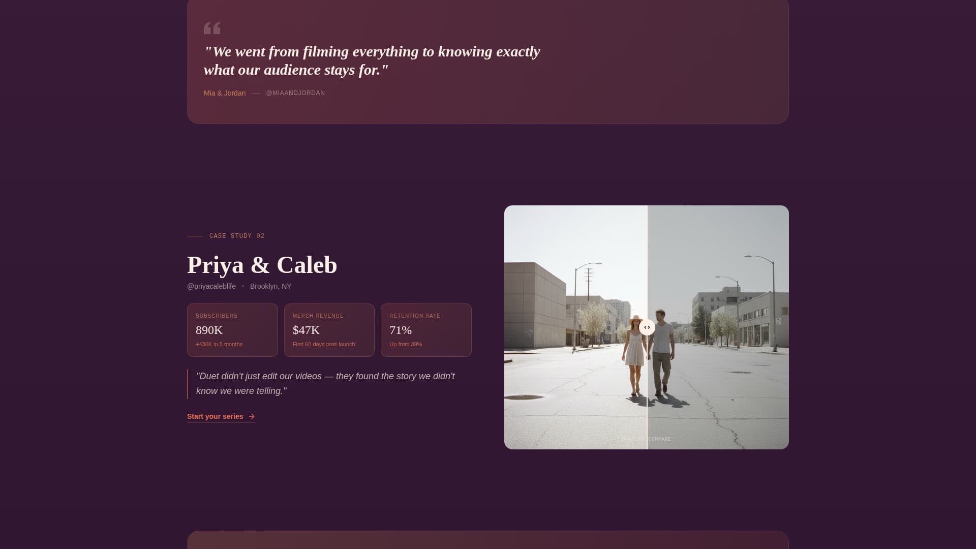 Duet - Cinematic Vlog Landing Page Template