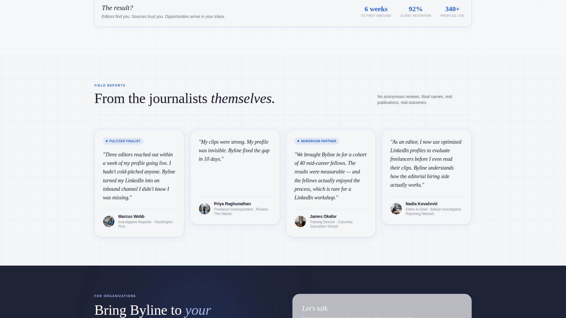 Byline - Powerful Journalist Landing Page Template