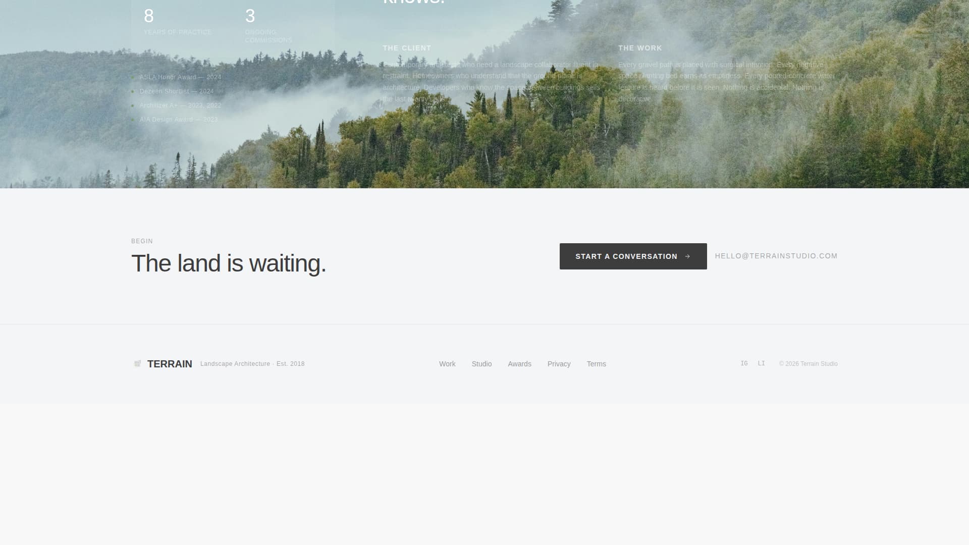 Terrain - Awardwinning Landscape Landing Page Template