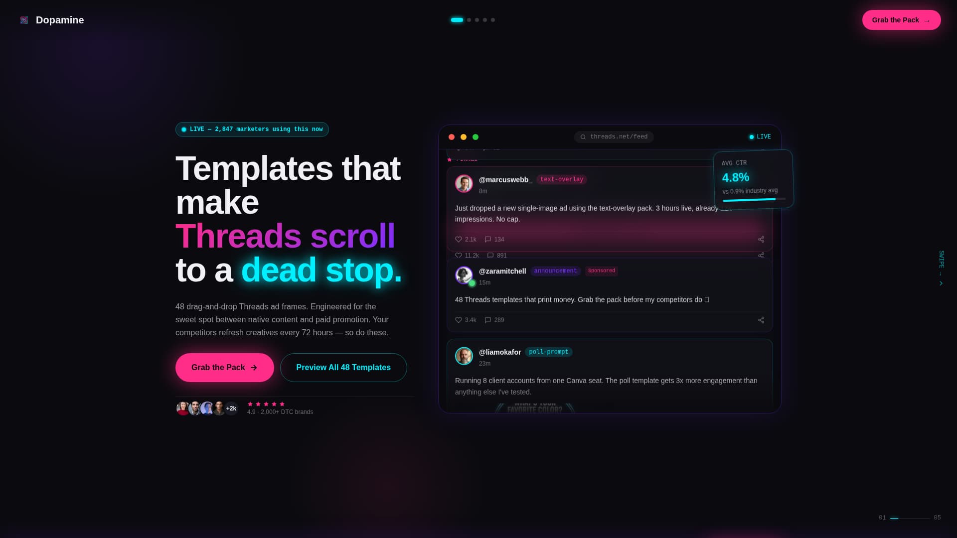 Dopamine - Scrollstopping Threads Landing Page Template