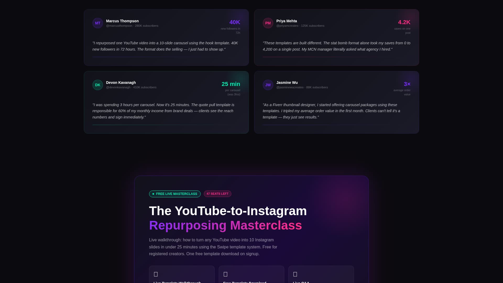 Swipe - Electric YouTube Landing Page Template