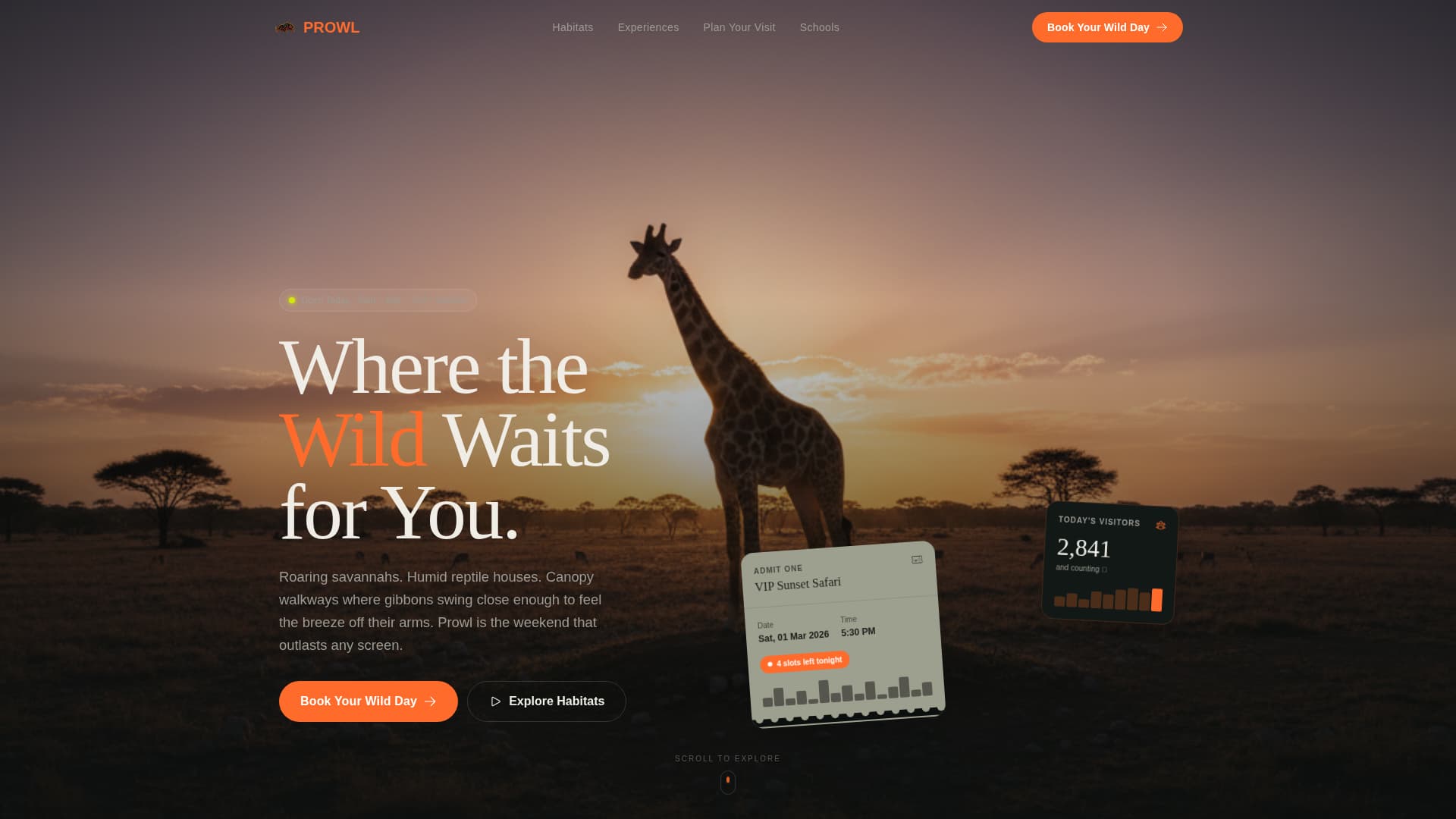 Prowl - Immersive Zoo Landing Page Template
