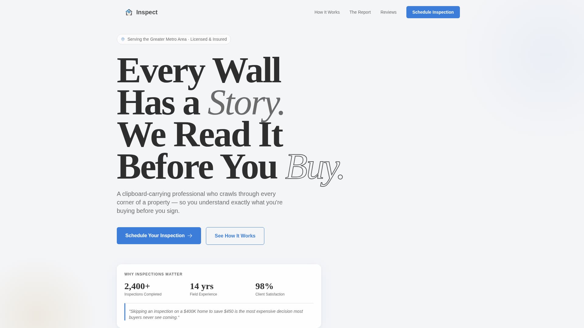 Building Inspector Booking Website Template