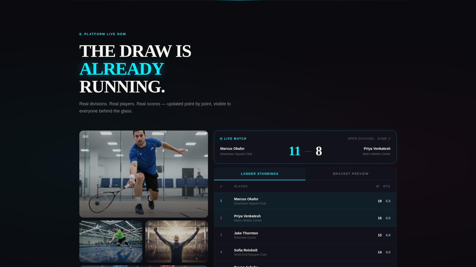 Court - Electric Racquetball Landing Page Template