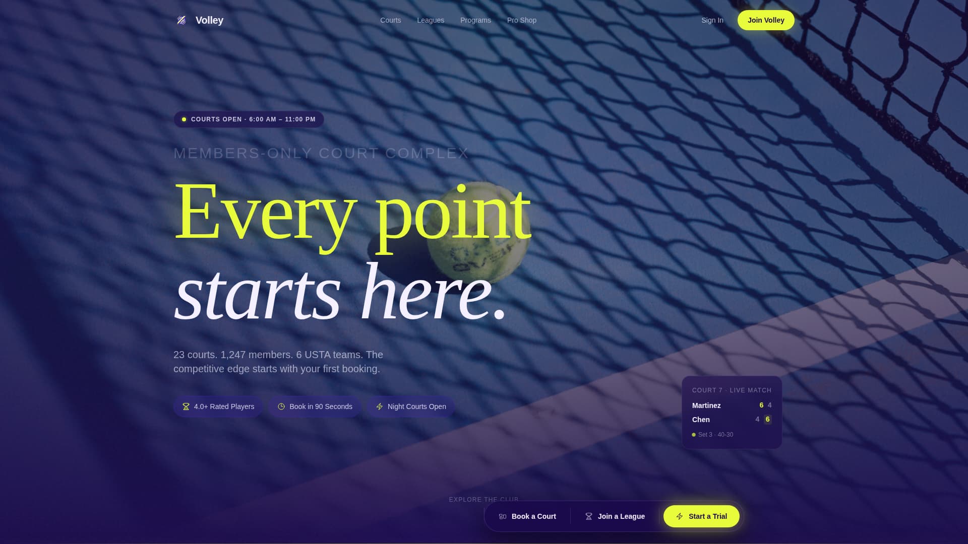 Volley - Competitive Tennisclub Landing Page Template