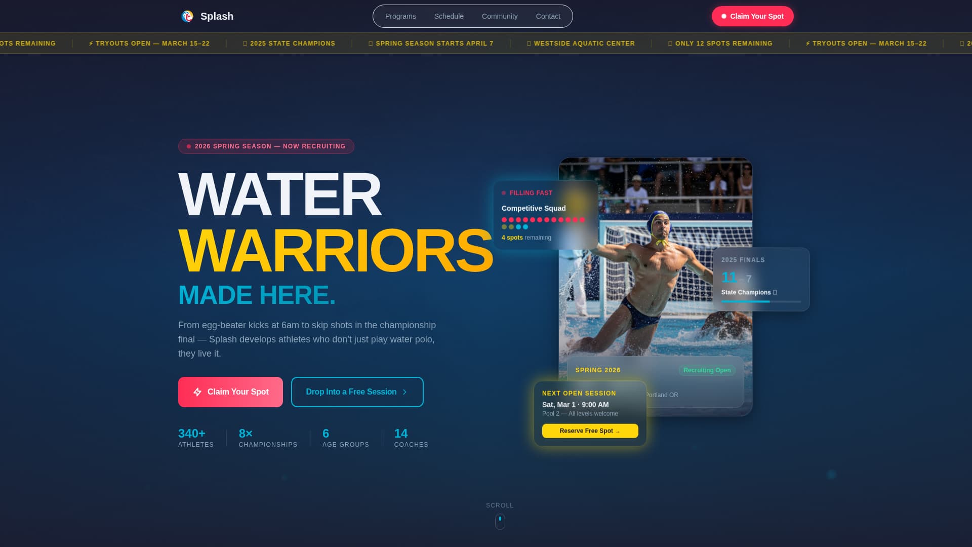 Splash - Dynamic Waterpolo Landing Page Template
