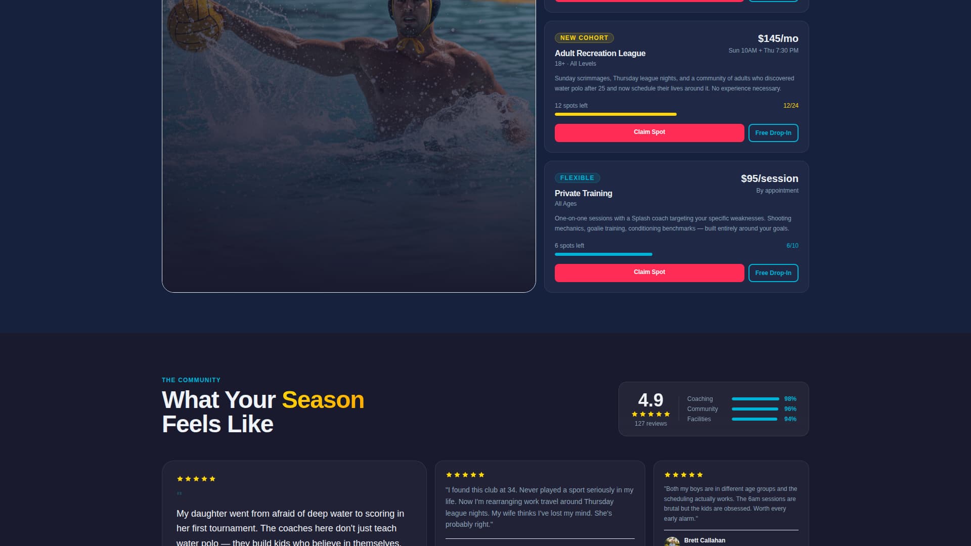 Splash - Dynamic Waterpolo Landing Page Template