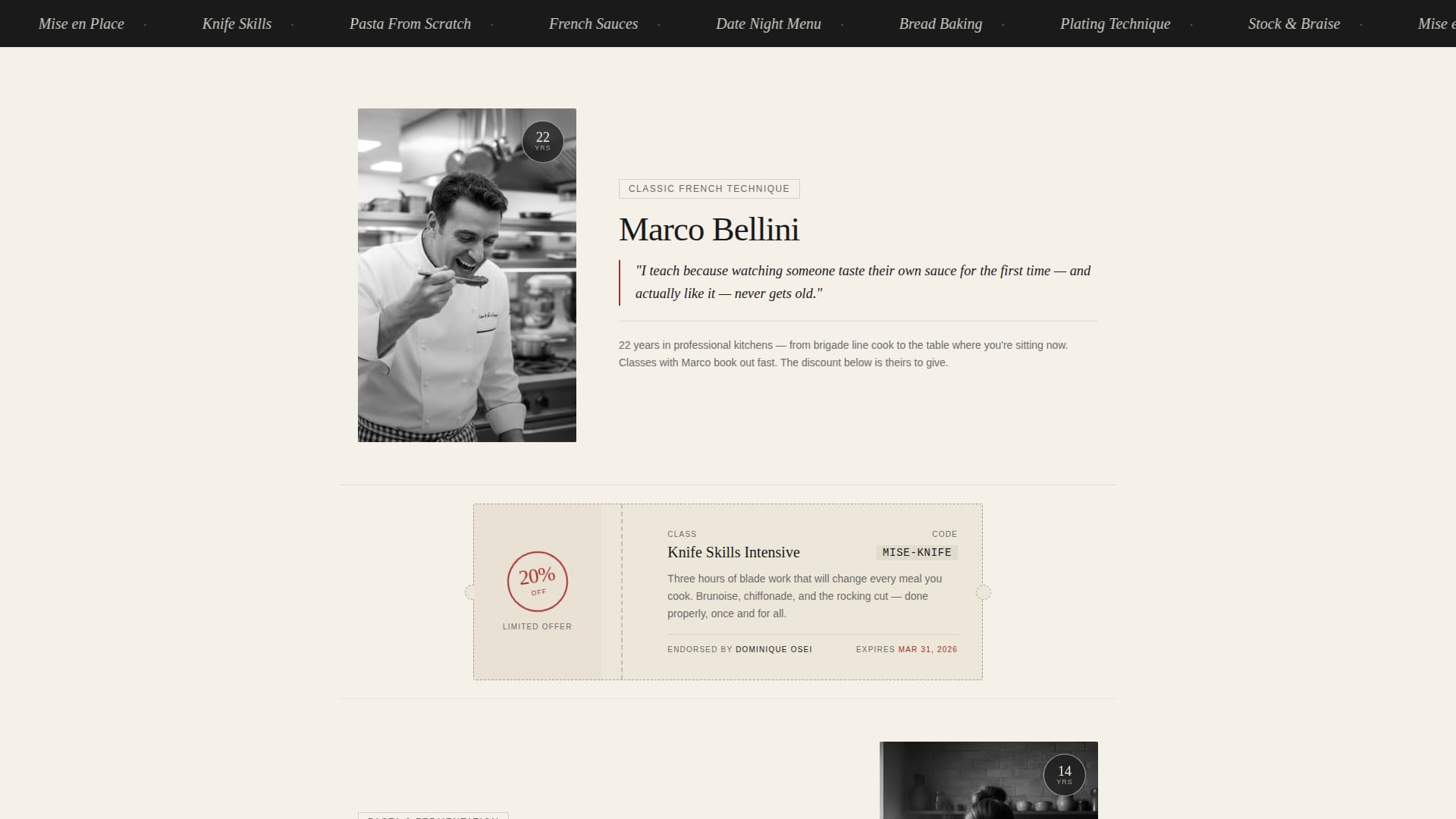 Mise - Irresistible Cookingschool Landing Page Template