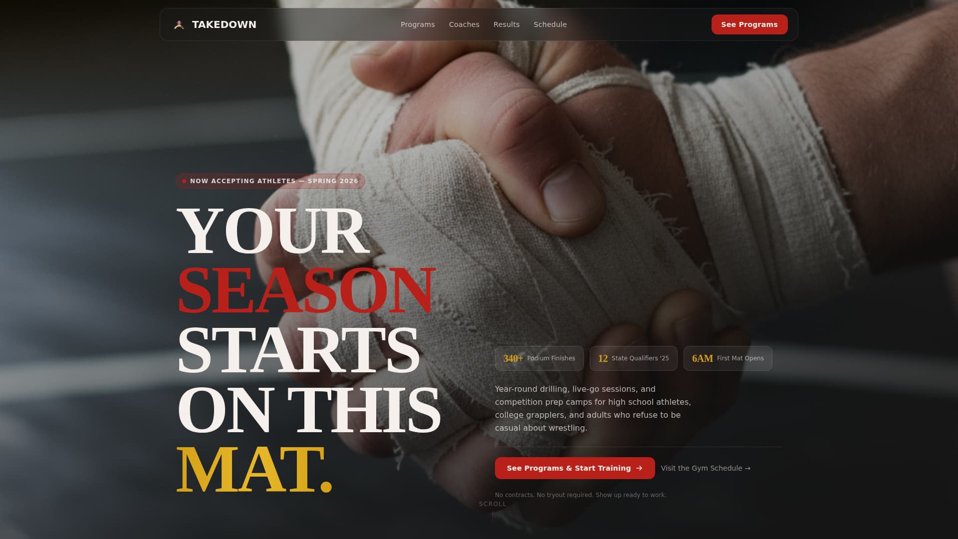 Takedown - Fierce Wrestling Landing Page Template