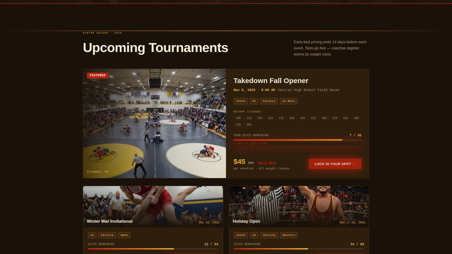 Takedown - Highimpact Wrestling Landing Page Template
