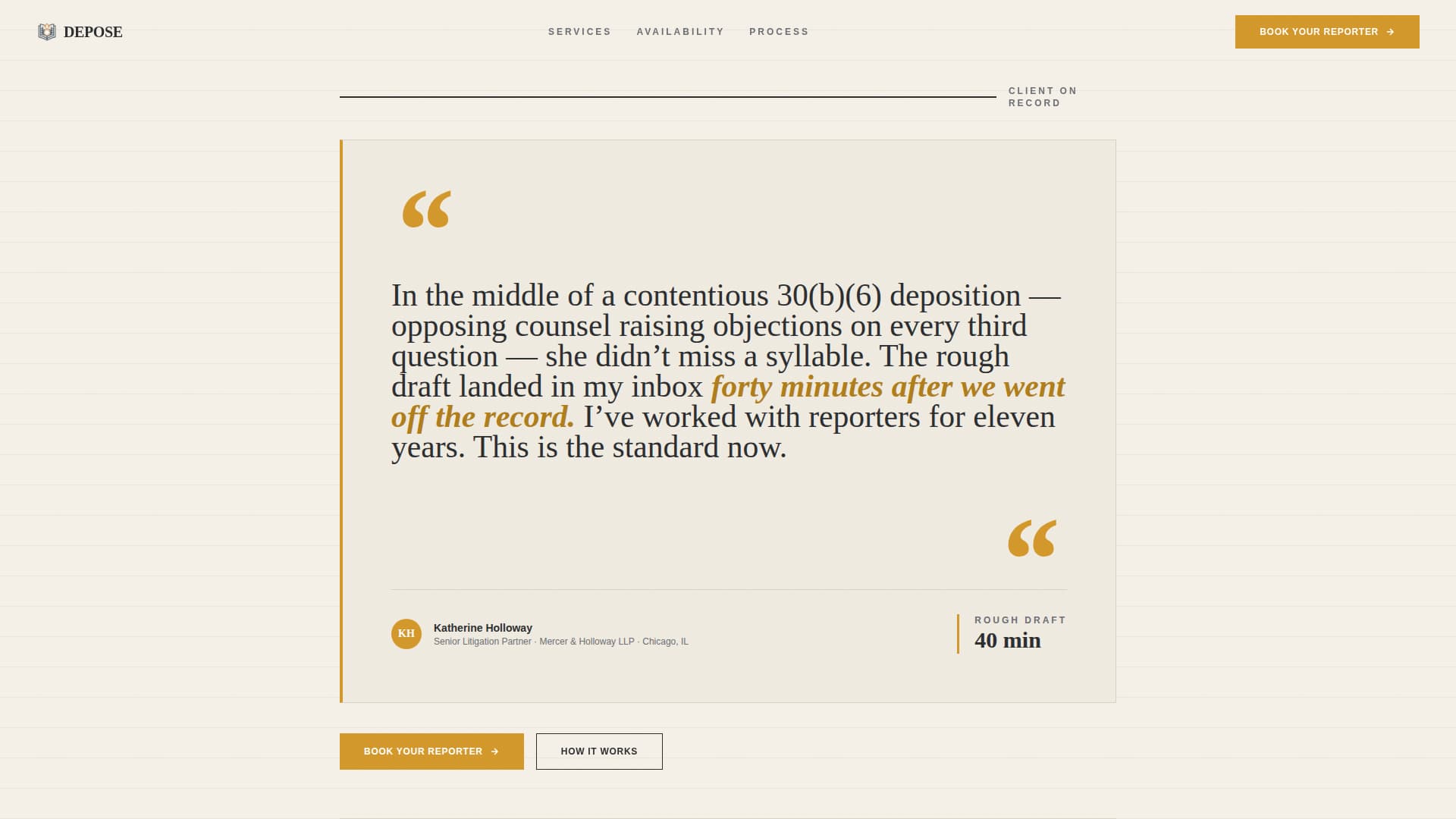 Depose - Authoritative Courtreporter Landing Page Template