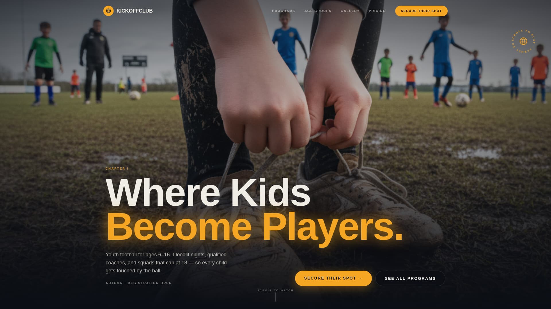 Kickoff - Electric Youthsports Landing Page Template