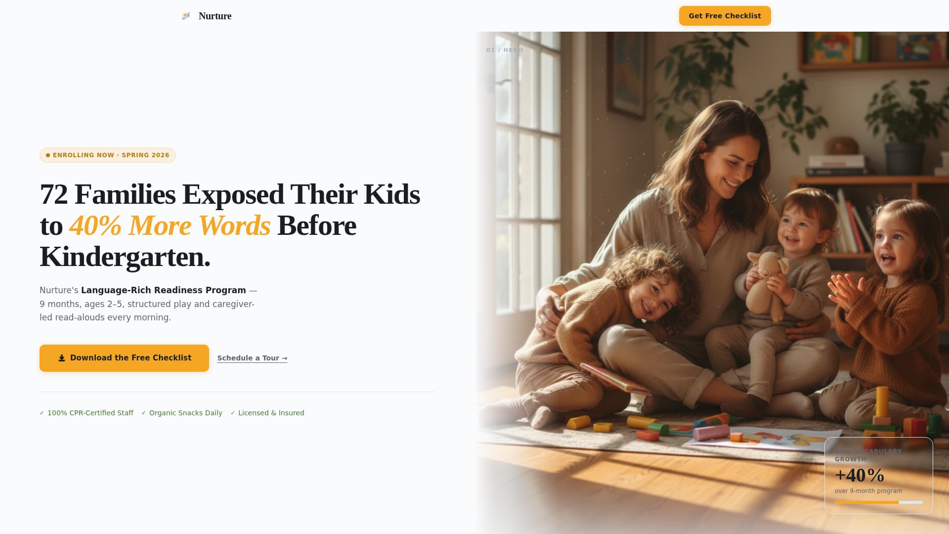 Nest — Reliable Child Care Services Landing Page Template