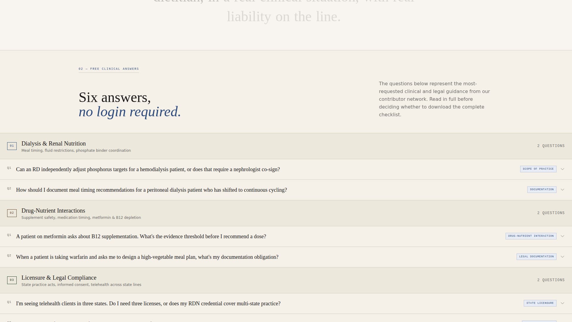 Dietitian FAQ & Common Questions Website Template