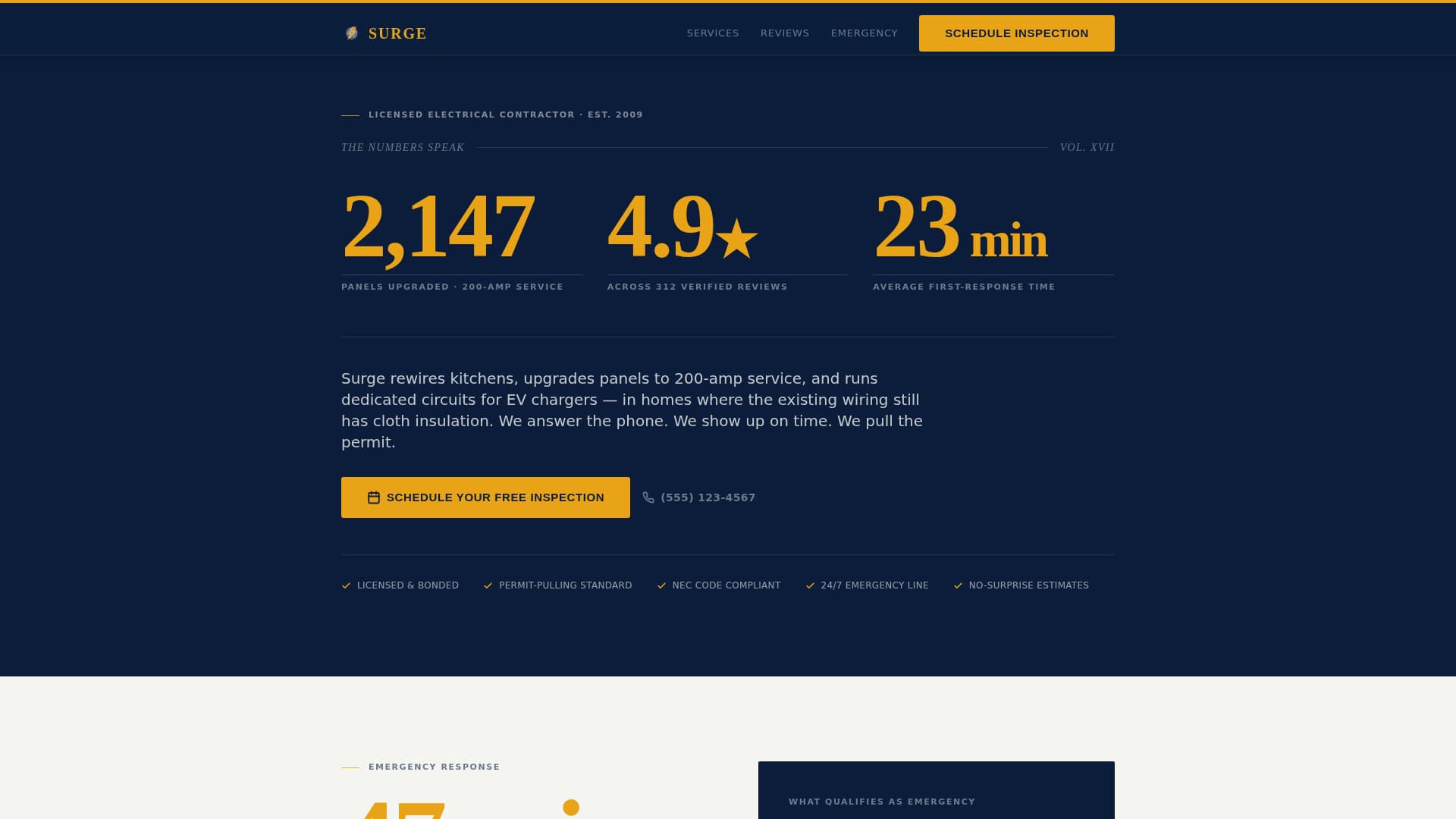 Surge - Authoritative Electrician Landing Page Template