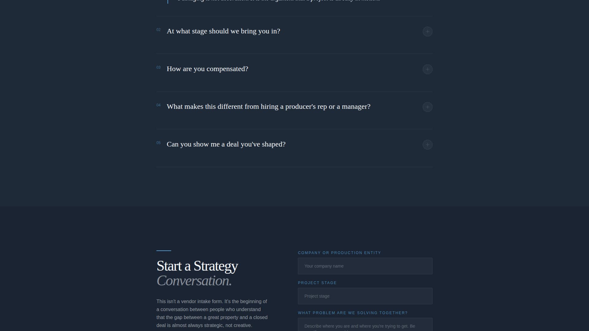 Entertainment Consulting FAQ & Common Questions Website Template