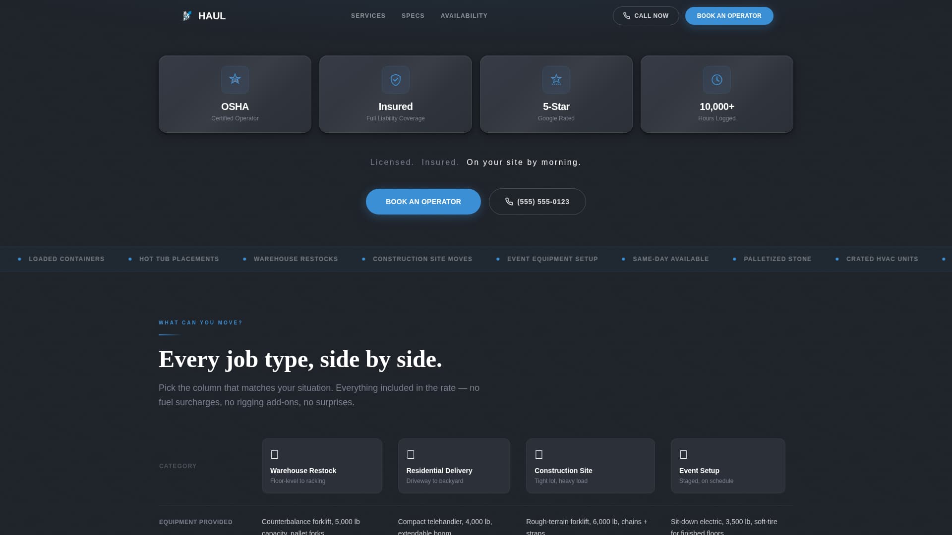 Forklift Operator Booking Website Template