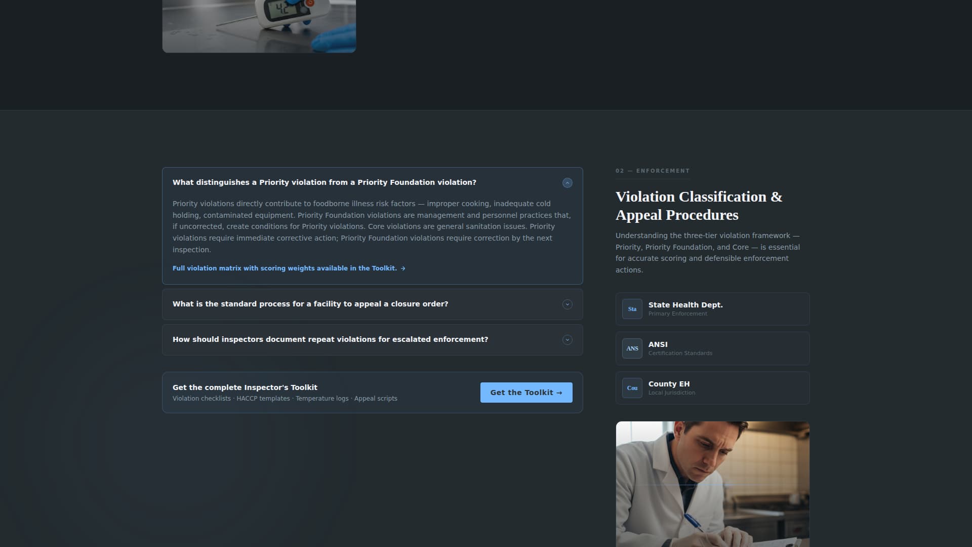 Health Inspector FAQ & Common Questions Website Template