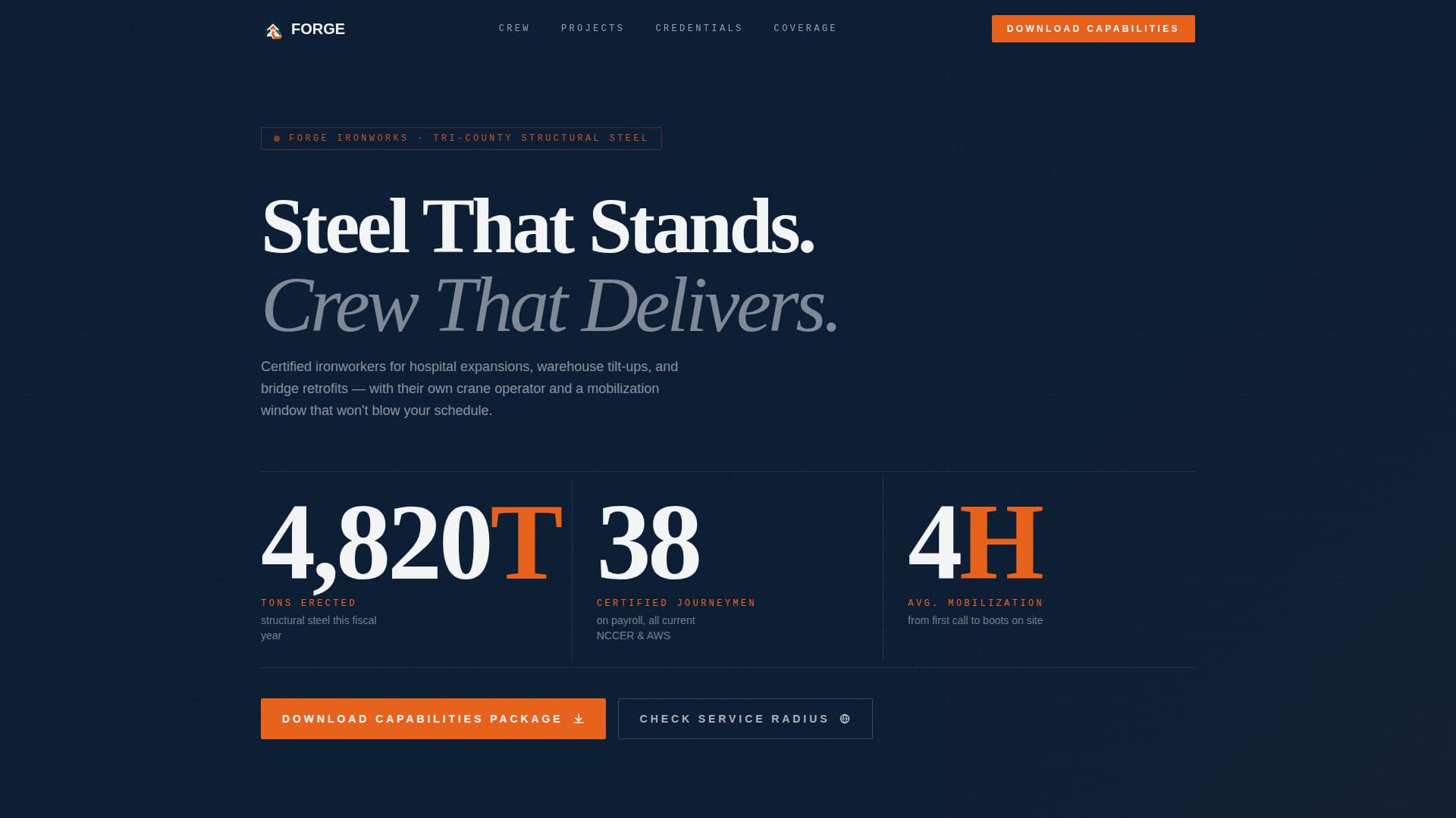 Ironworker Business Pricing & Packages Website Template