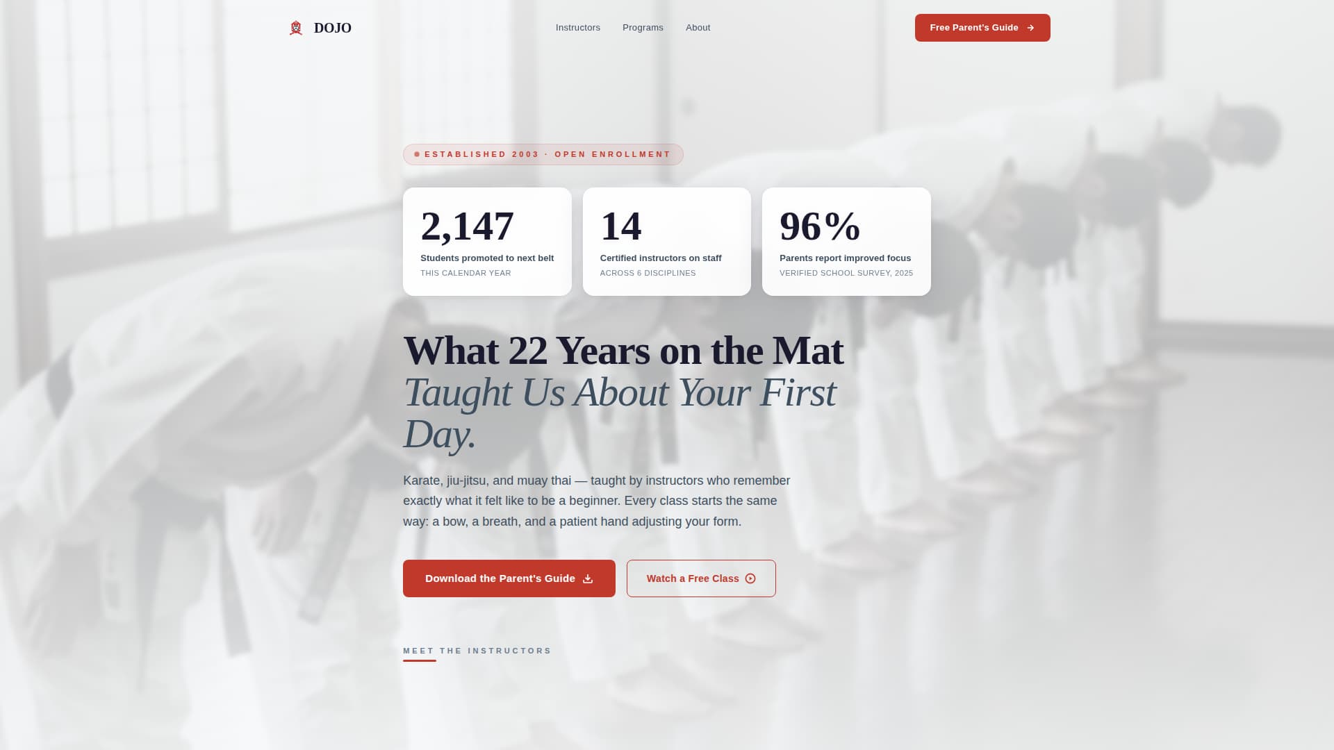 Martial Arts School Marketing Education Website Template