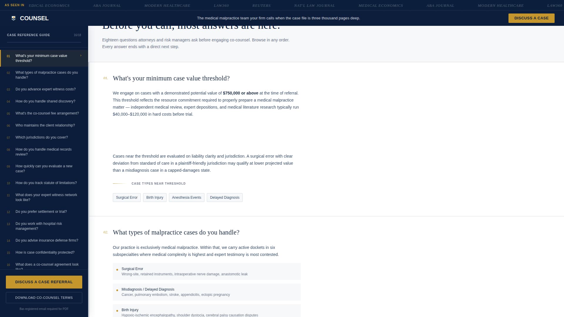 Specialist Law Firm & Attorney FAQ & Common Questions Website Template