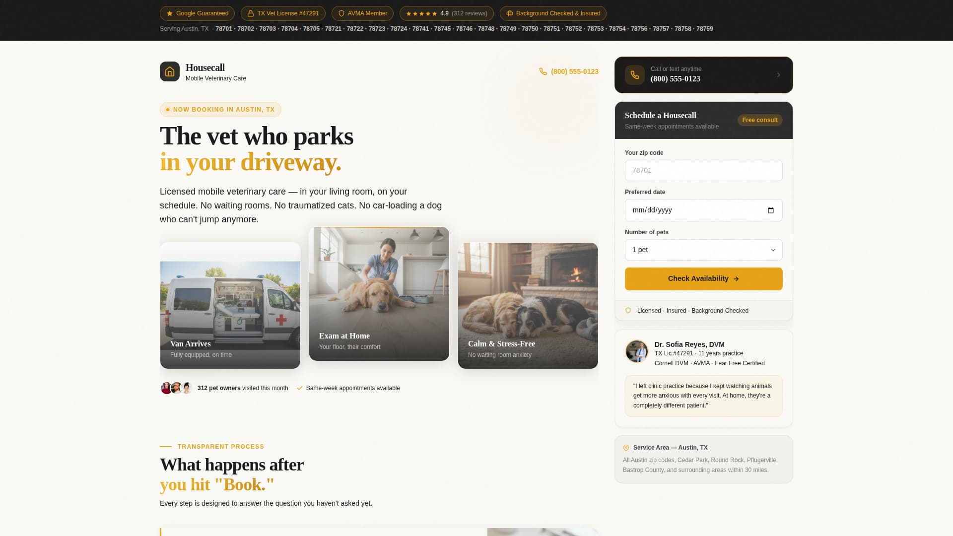 Petcare — Expert House Call Vet Landing Page Template