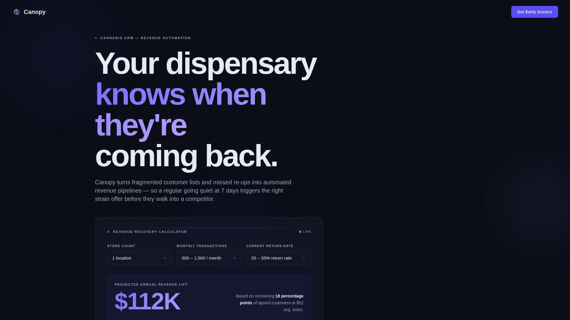 Canopy - Automated Dispensary Landing Page Template