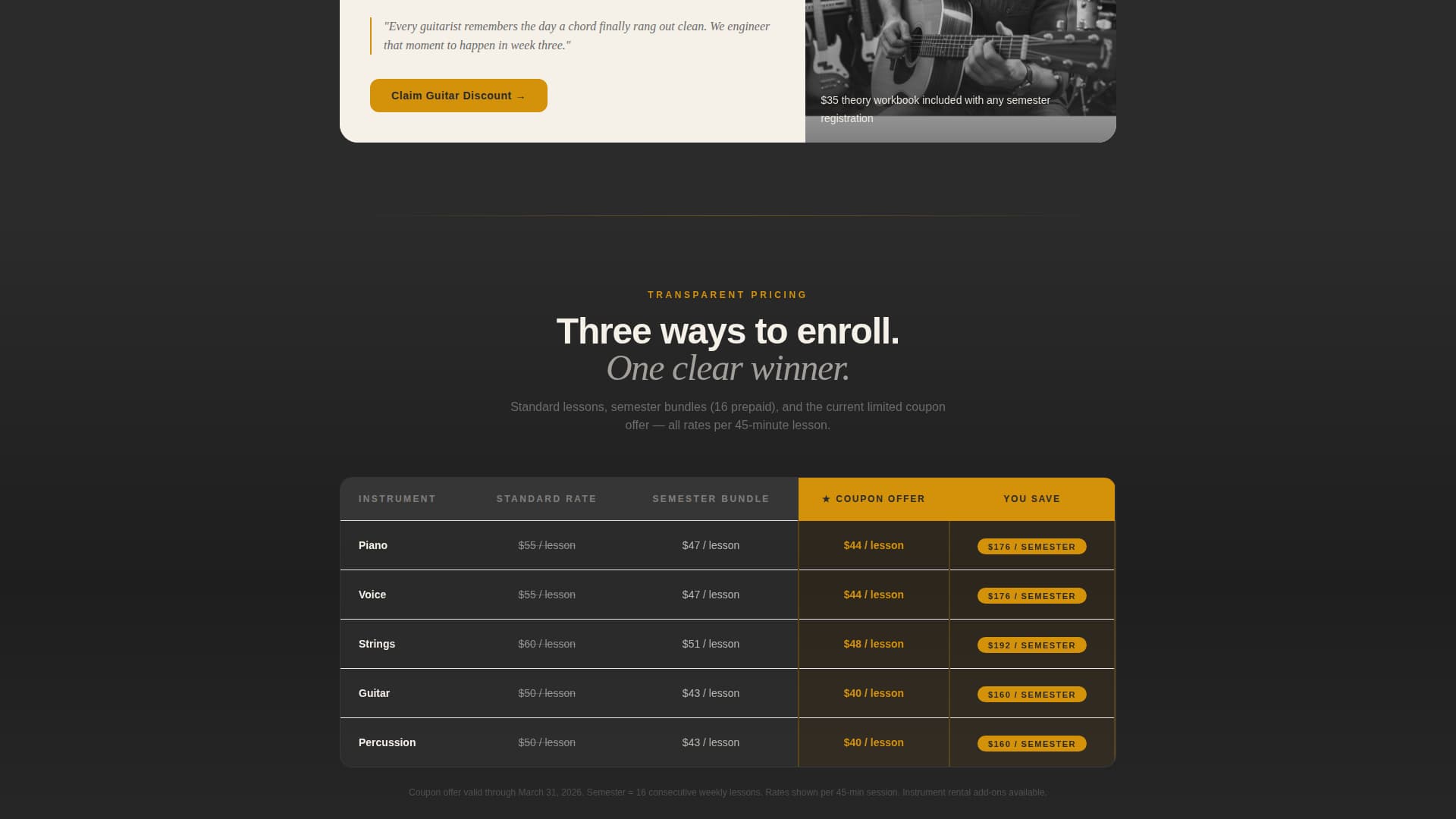 Music School Marketing Professional Website Template