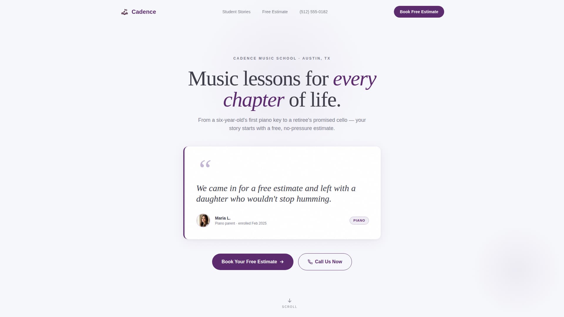 Specialist Music School Marketing Appointment Booking Website Template