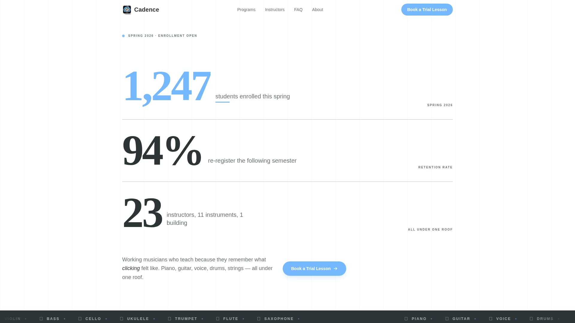 Music School Marketing FAQ & Common Questions Website Template