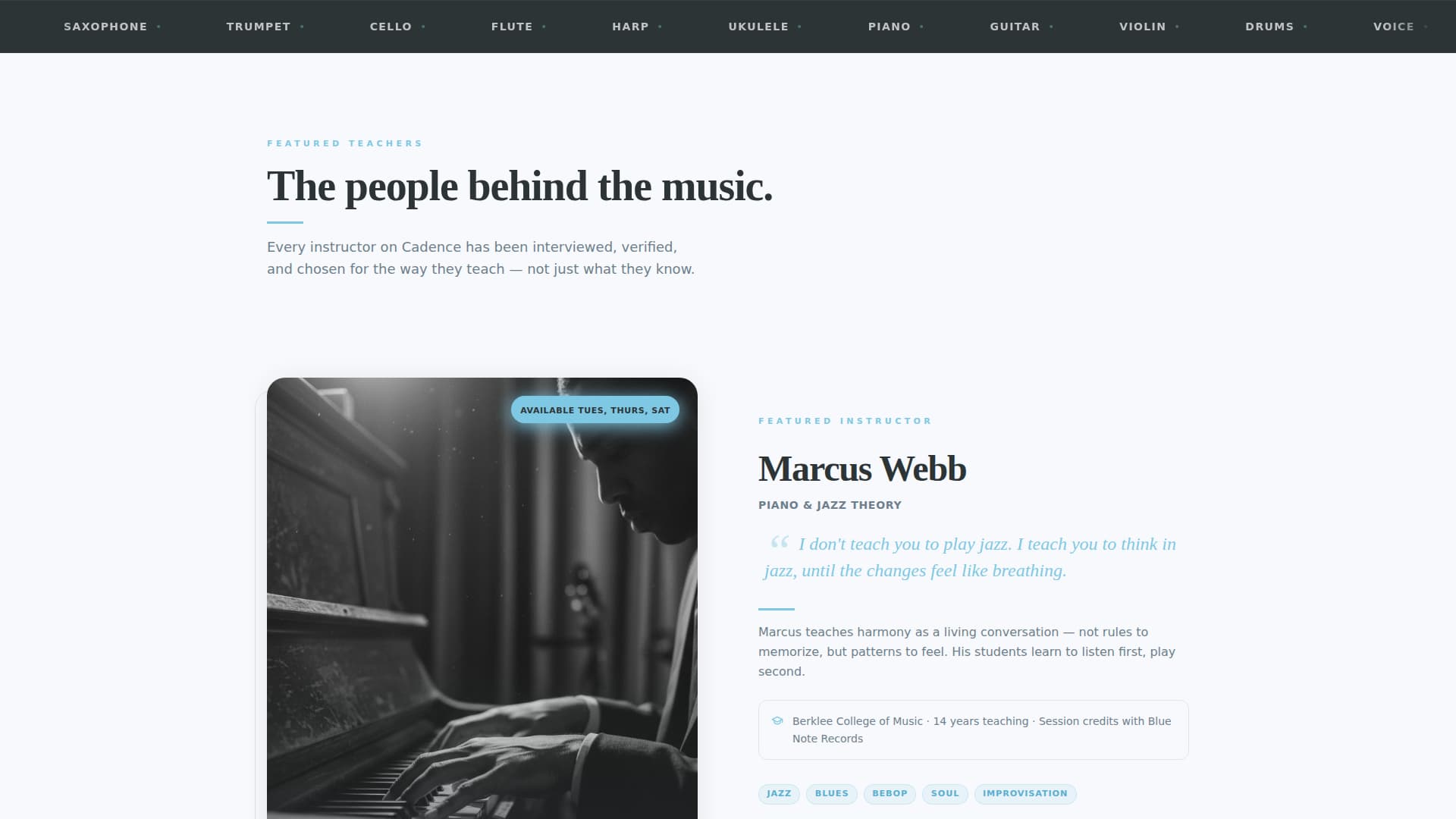 Cadence - Editorial Musicteacher Landing Page Template