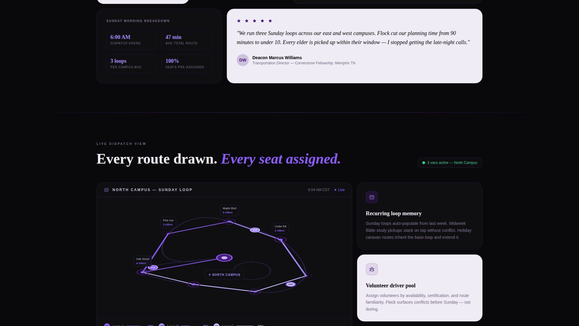 Flock - Powerful Church Transportation Landing Page Template