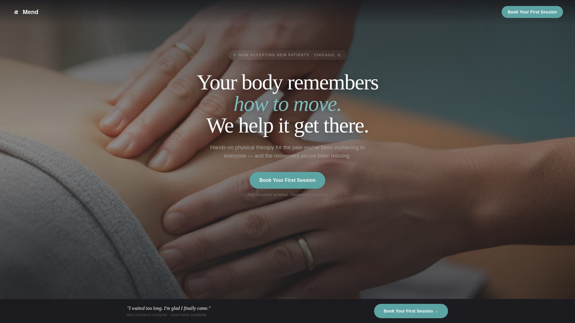 Mend - Restorative Physicaltherapist Landing Page Template