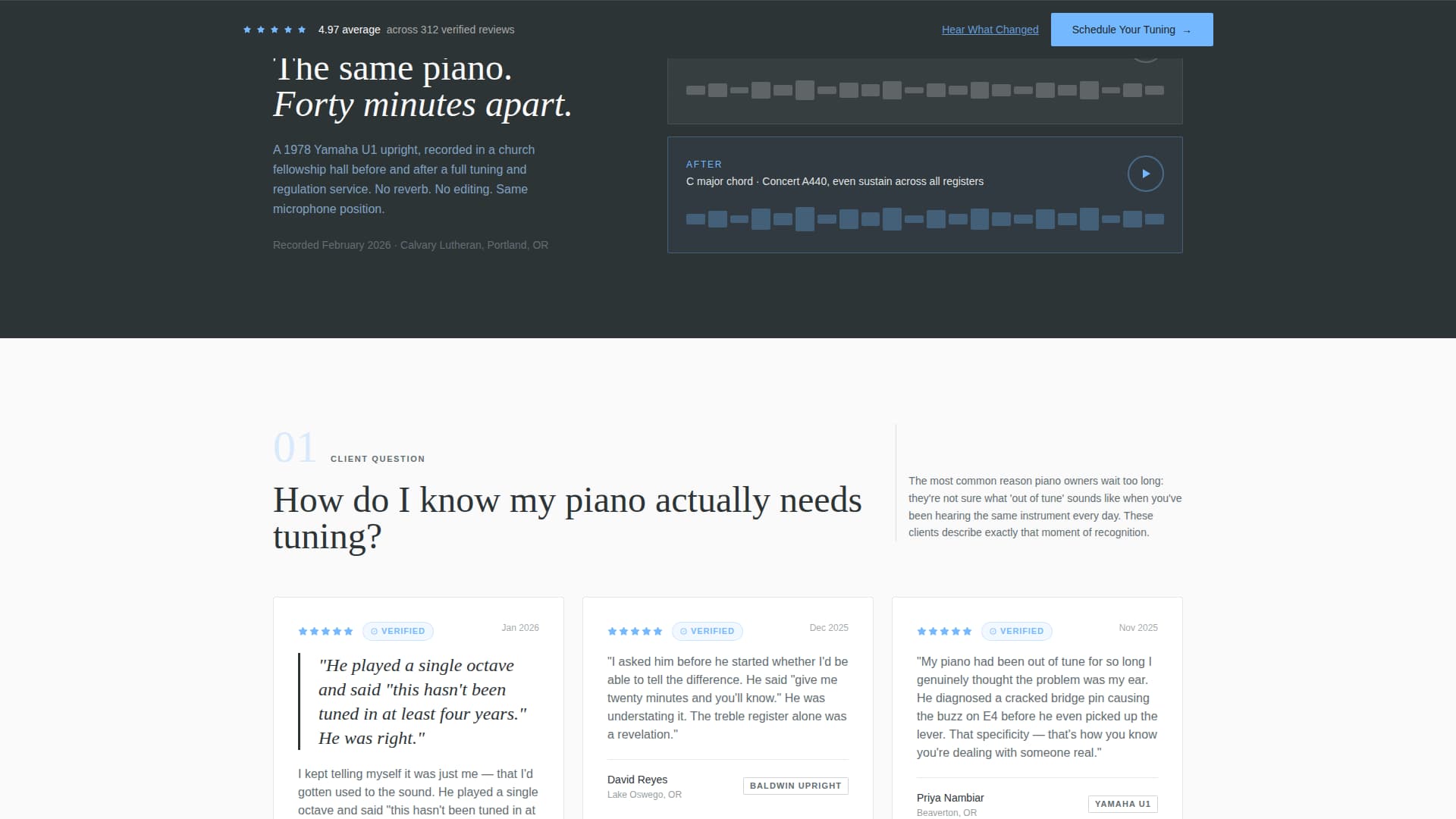 Temperament - Authoritative Pianotuner Landing Page Template