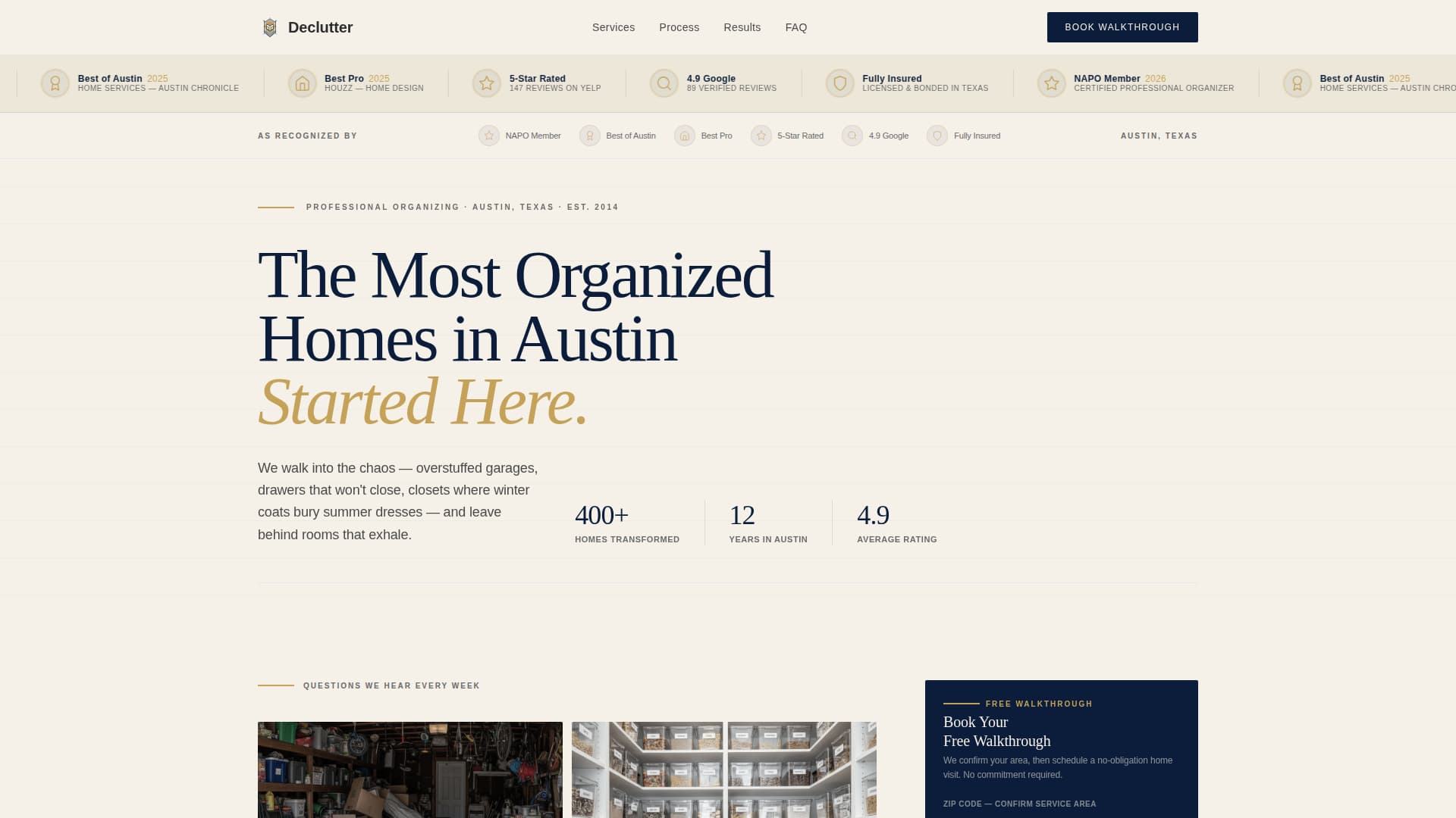 Professional Organizer FAQ & Common Questions Website Template