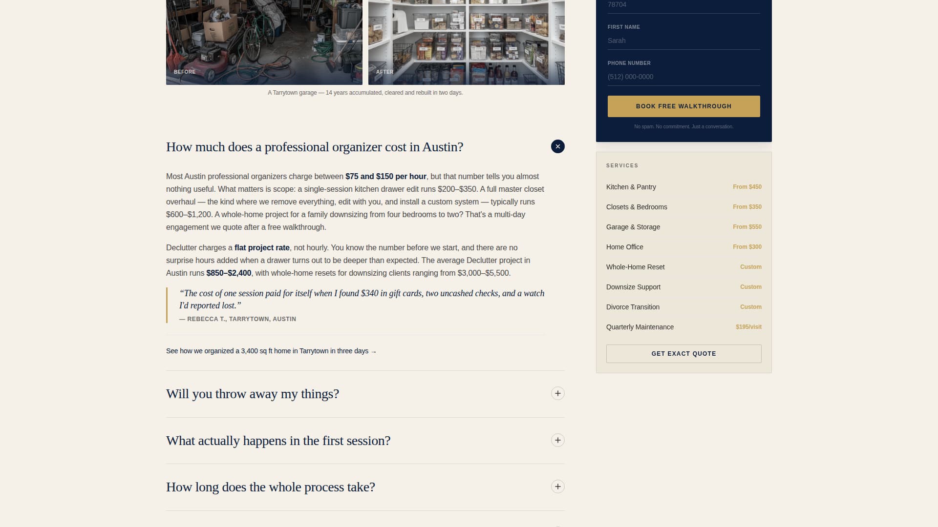 Professional Organizer FAQ & Common Questions Website Template