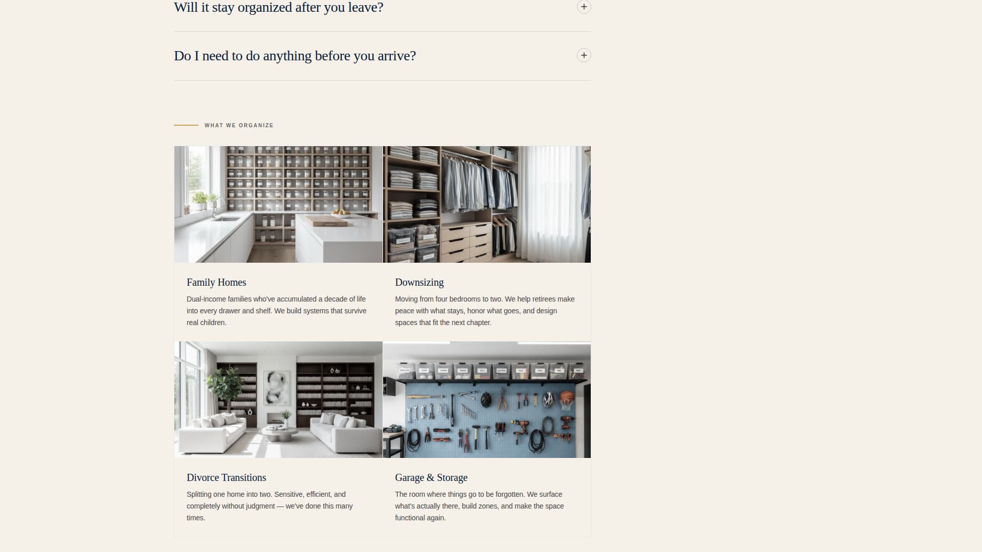 Professional Organizer FAQ & Common Questions Website Template