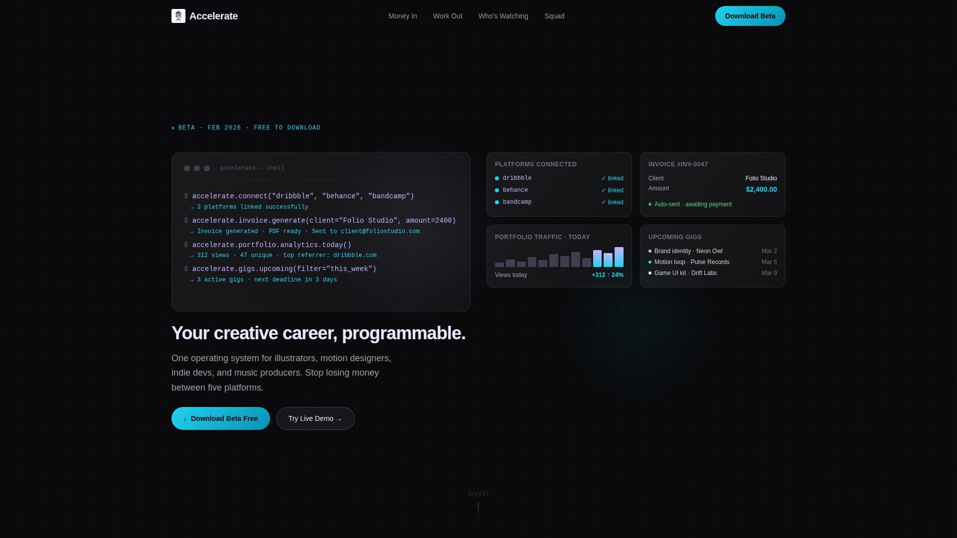 Creative Industry Professional Portfolio & Gig Management Website Template