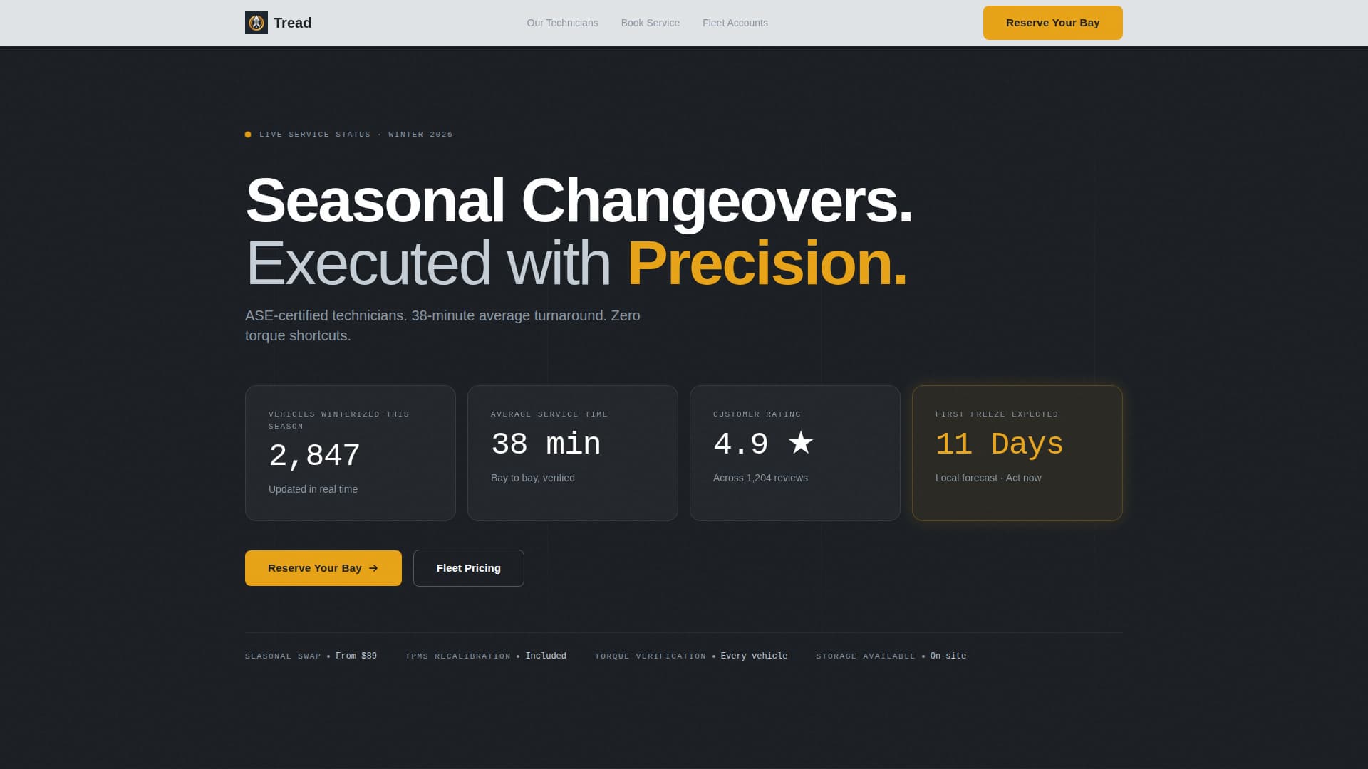 Tread — Pro Tire Specialist Landing Page Template