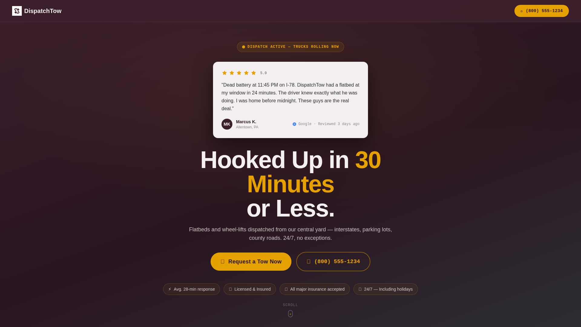 Dispatch — Instant Roadside Assistance Landing Page Template