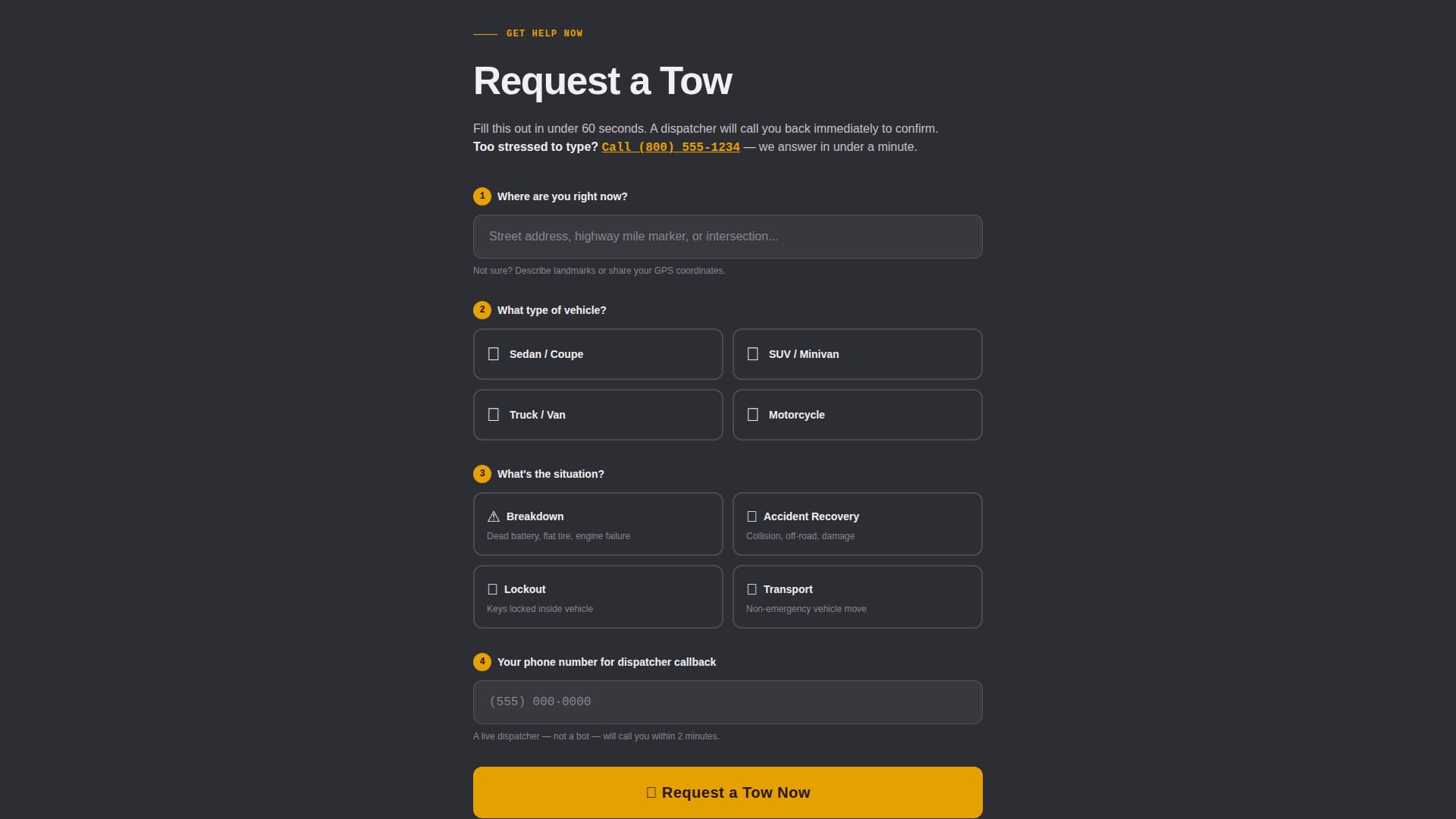 Dispatch — Instant Roadside Assistance Landing Page Template