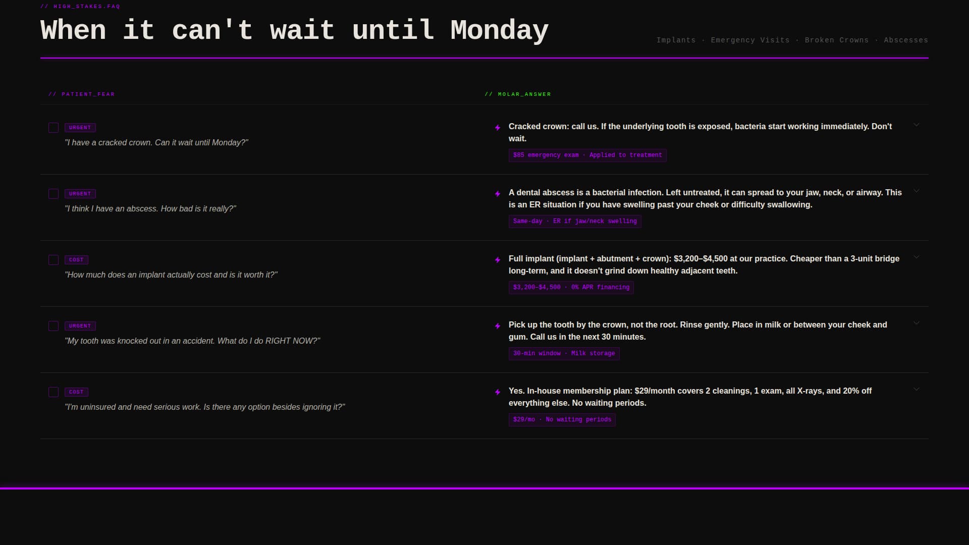Dental FAQ & Patient Fears Landing Page Website Template