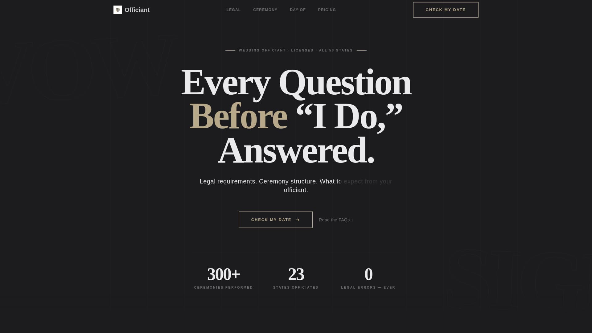 Wedding Officiant FAQ Website Template